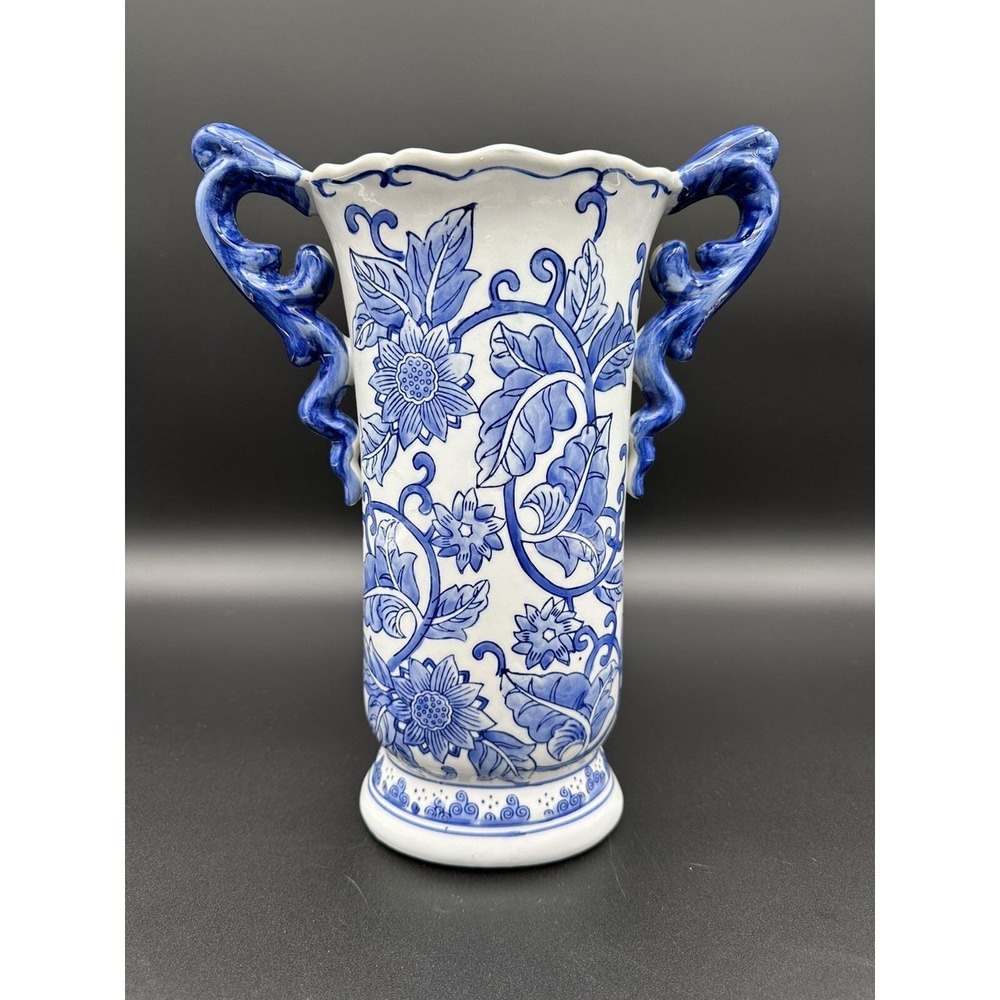 Bombay Fabrique‎ En Chine Blue & White Asian Porcelain 12" Vase With Handles